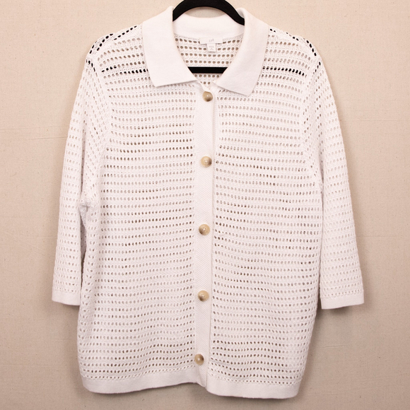 J.Jill Sweaters - J. Jill open knit button down white cardigan-XL P